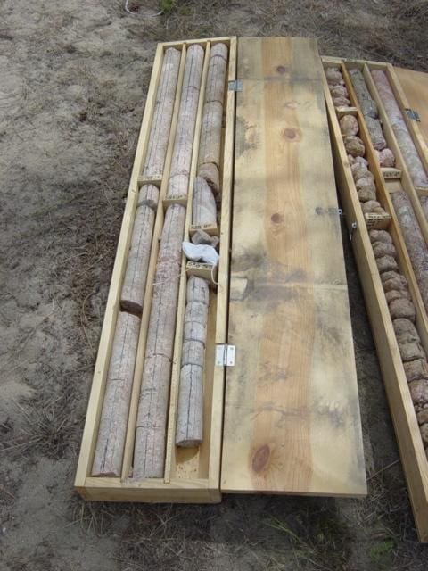 Wooden box with rock core samples.